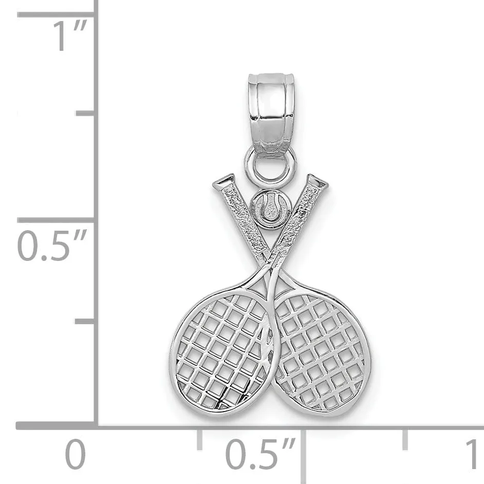 14k White Gold Double Tennis Racquet Pendant