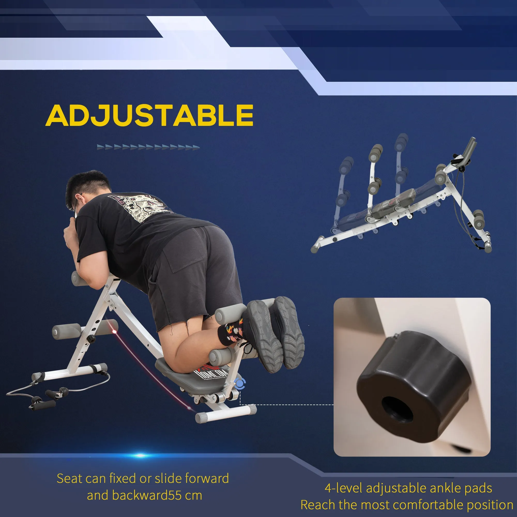 2-IN-1 Core&Abdominal Trainers, Ab Trainer and Sit Up Bench, Core Muscle Trainer w/ Foam Roller, Adjustable Fitness Crunch Machine