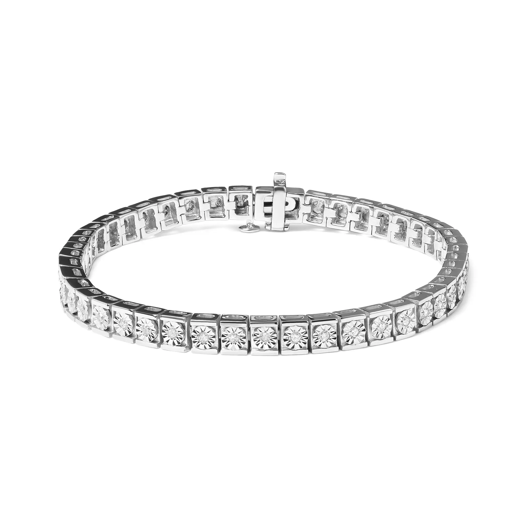 .925 Sterling Silver 1/4 Cttw Miracle Set Diamond and Bead Link 7.25" Tennis Bracelet (I-J Color, I2-I3 Clarity)