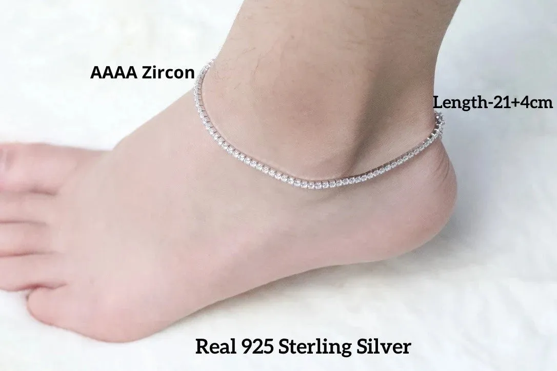 925 Sterling Silver Tennis Anklet - Anklets For Women - Ankle Bracelet - Sara Anklet