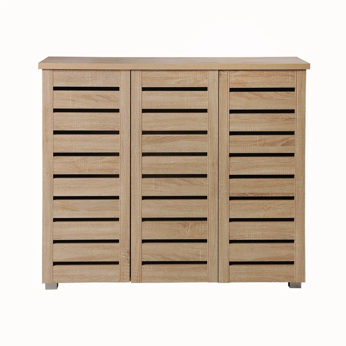 All Homely Basics Modern 3 Door Dark Oak Shoe Cabinet with Metal Handles | Stores 15 Pairs of Shoes | H 98.3cm x W 114cm x D 33.6cm