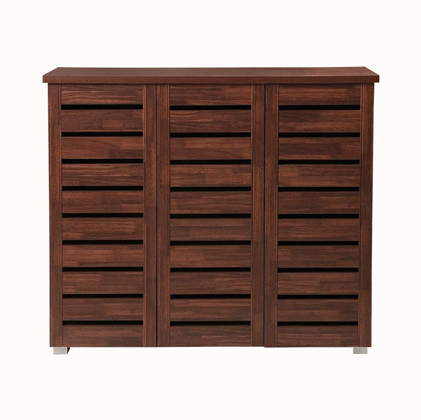 All Homely Basics Modern 3 Door Dark Oak Shoe Cabinet with Metal Handles | Stores 15 Pairs of Shoes | H 98.3cm x W 114cm x D 33.6cm