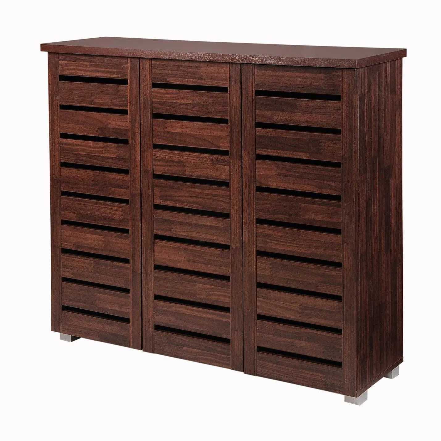 All Homely Basics Modern 3 Door Dark Oak Shoe Cabinet with Metal Handles | Stores 15 Pairs of Shoes | H 98.3cm x W 114cm x D 33.6cm