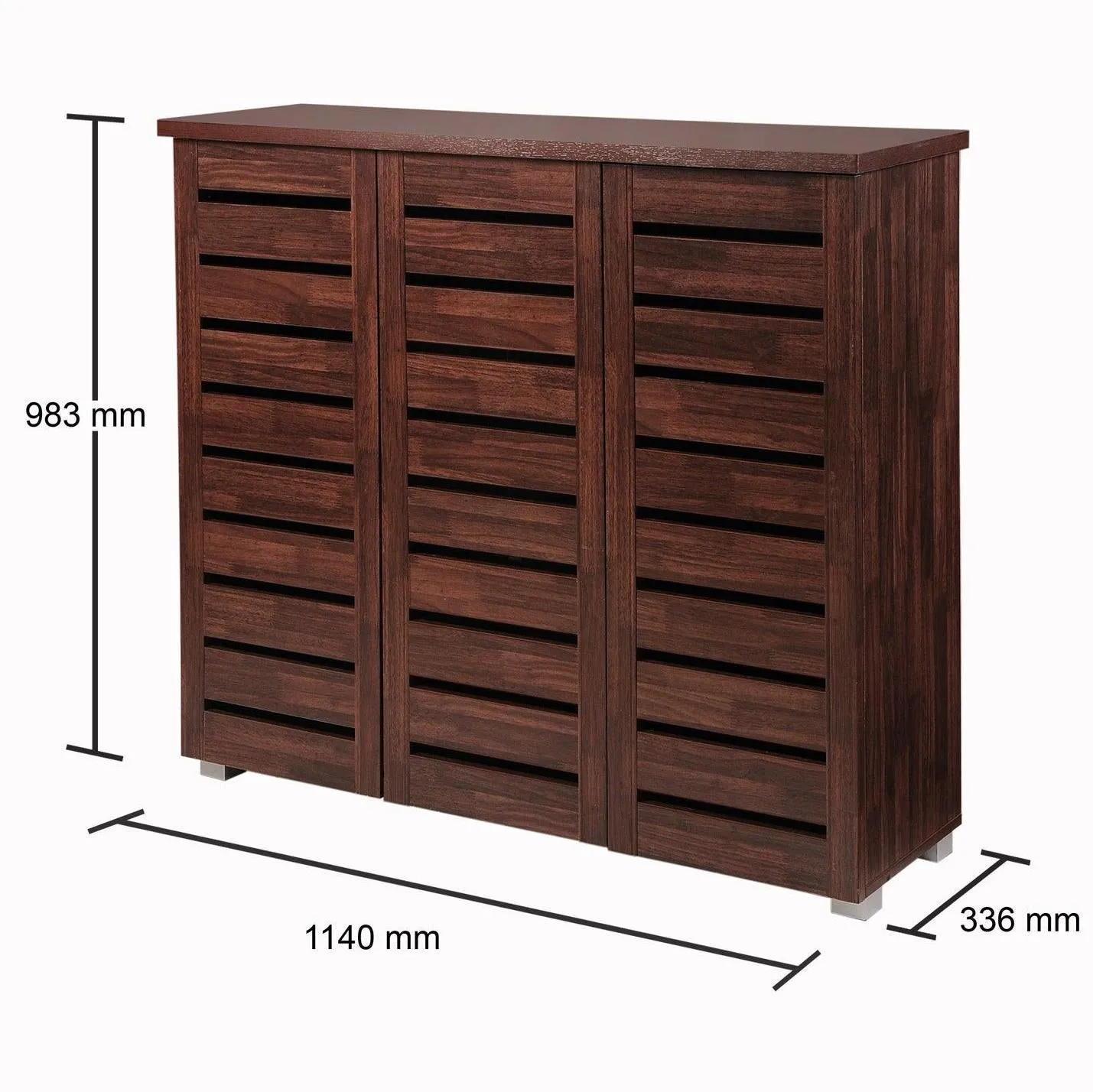 All Homely Basics Modern 3 Door Dark Oak Shoe Cabinet with Metal Handles | Stores 15 Pairs of Shoes | H 98.3cm x W 114cm x D 33.6cm