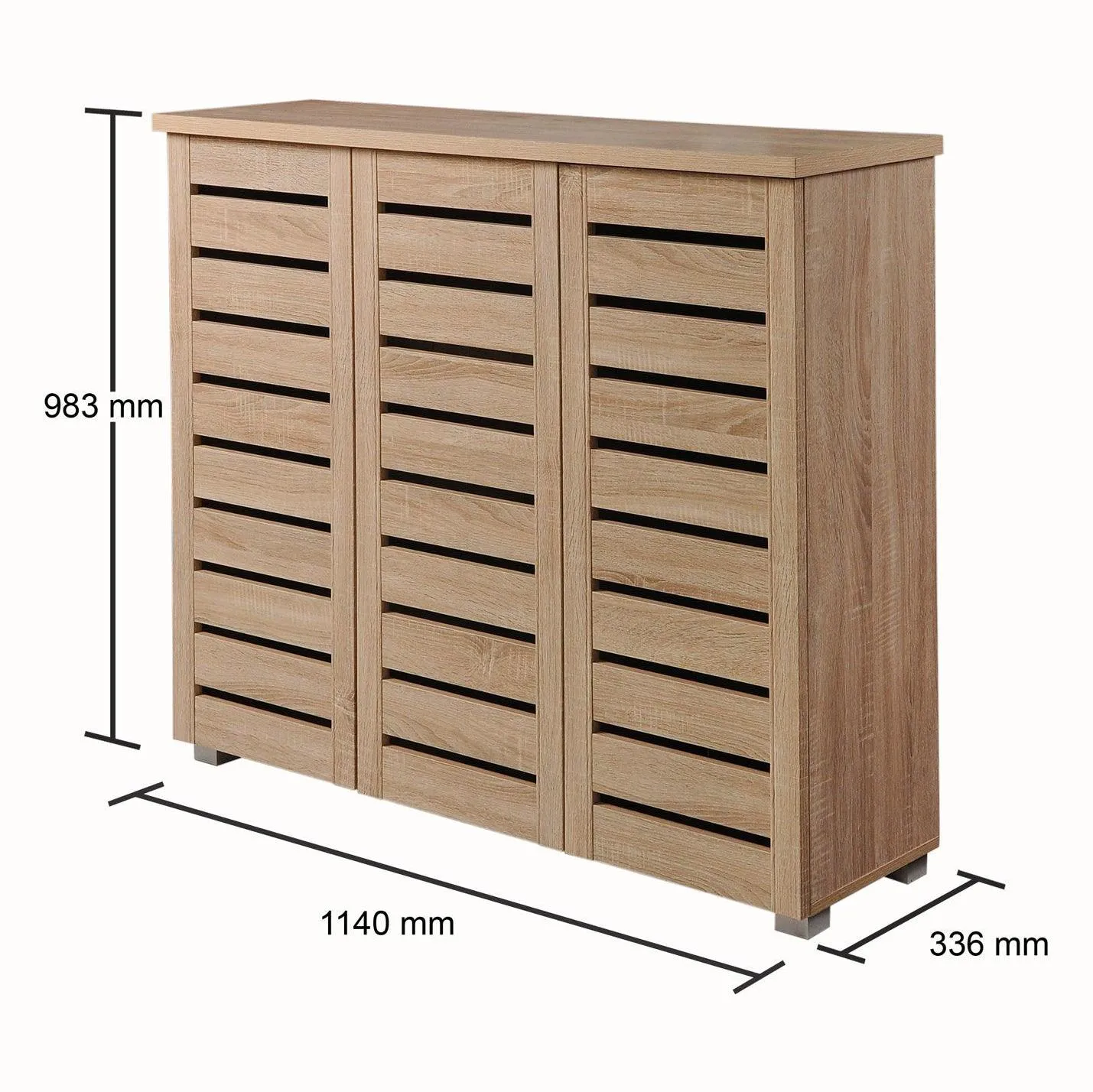 All Homely Basics Modern 3 Door Dark Oak Shoe Cabinet with Metal Handles | Stores 15 Pairs of Shoes | H 98.3cm x W 114cm x D 33.6cm