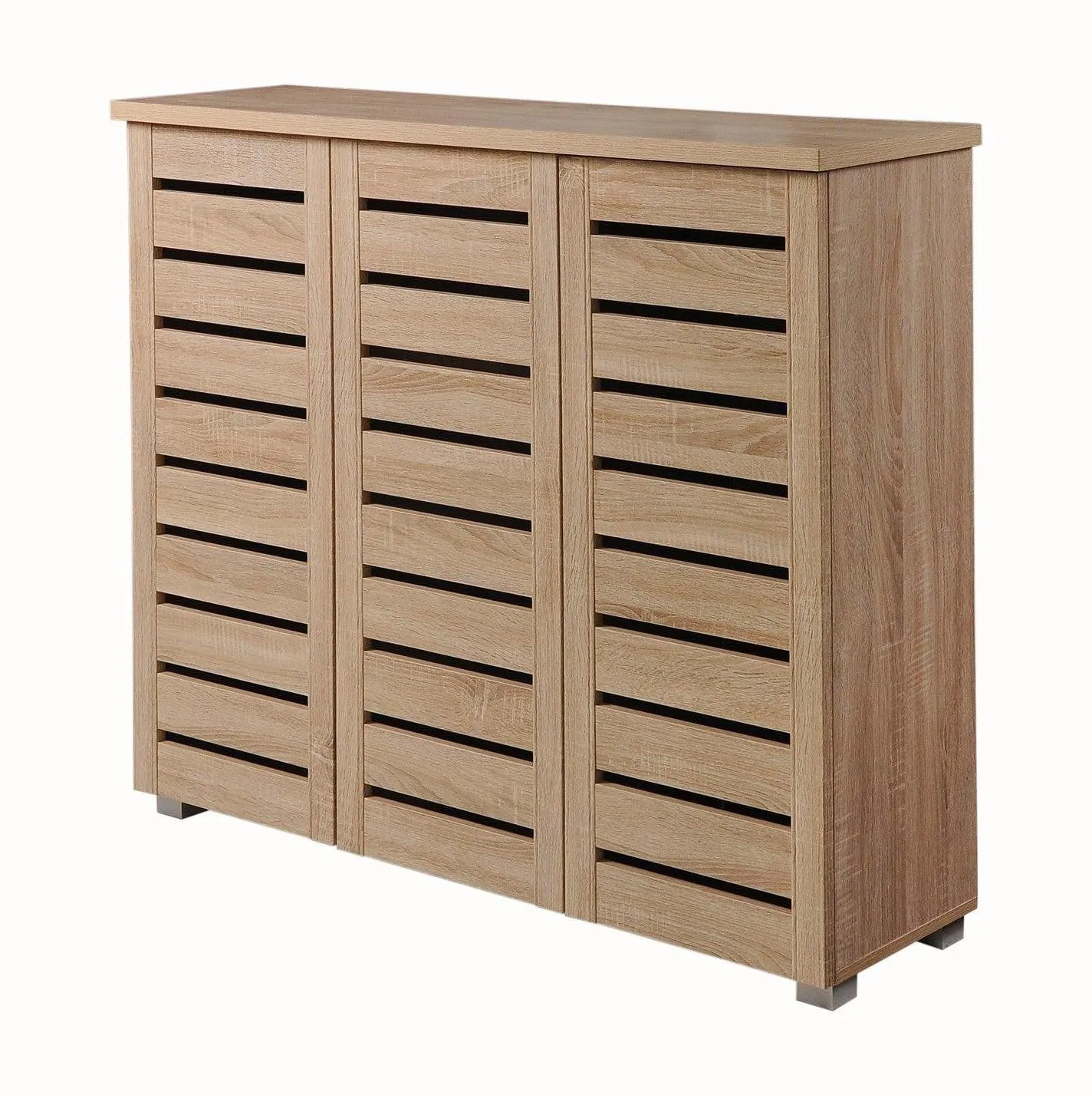 All Homely Basics Modern 3 Door Dark Oak Shoe Cabinet with Metal Handles | Stores 15 Pairs of Shoes | H 98.3cm x W 114cm x D 33.6cm