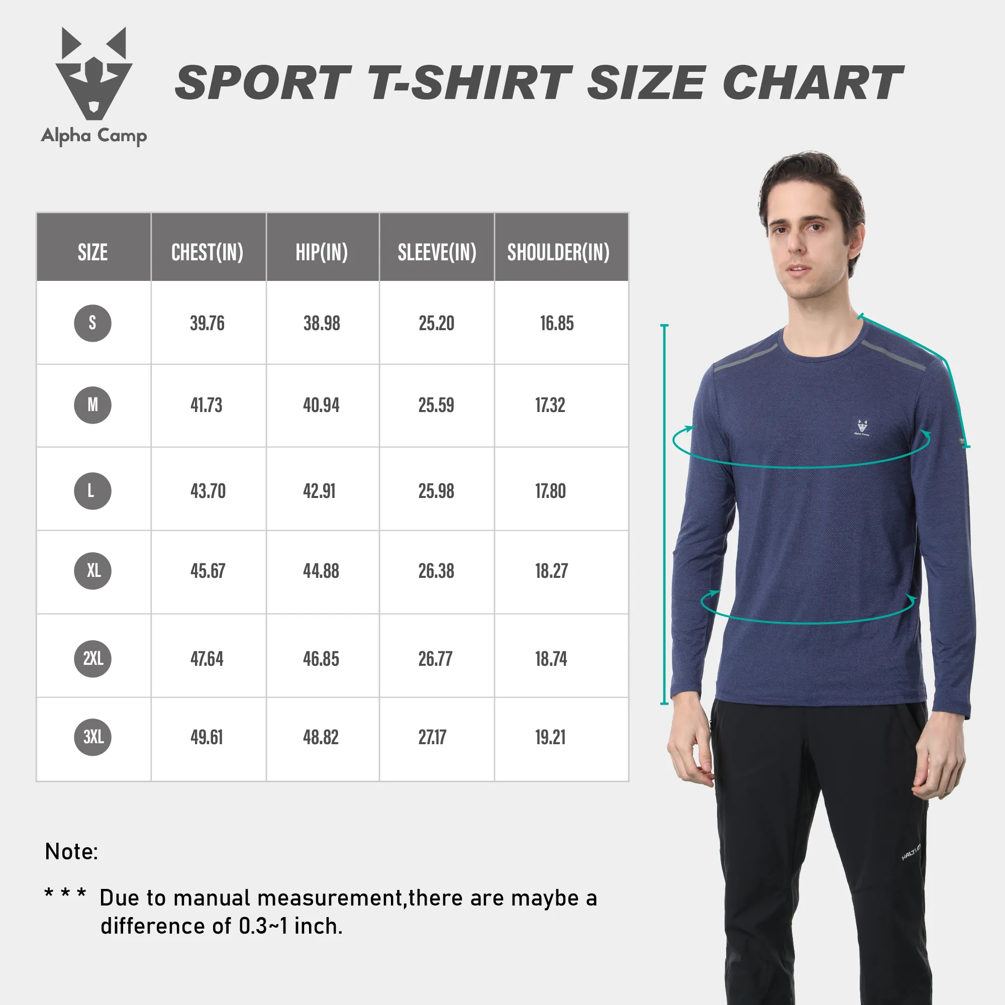 ALPHA CAMP Men’s Heat-pressed round neck long-sleeved jacquard T-Shirt Workout Athletic Running Gym Shirts for Men