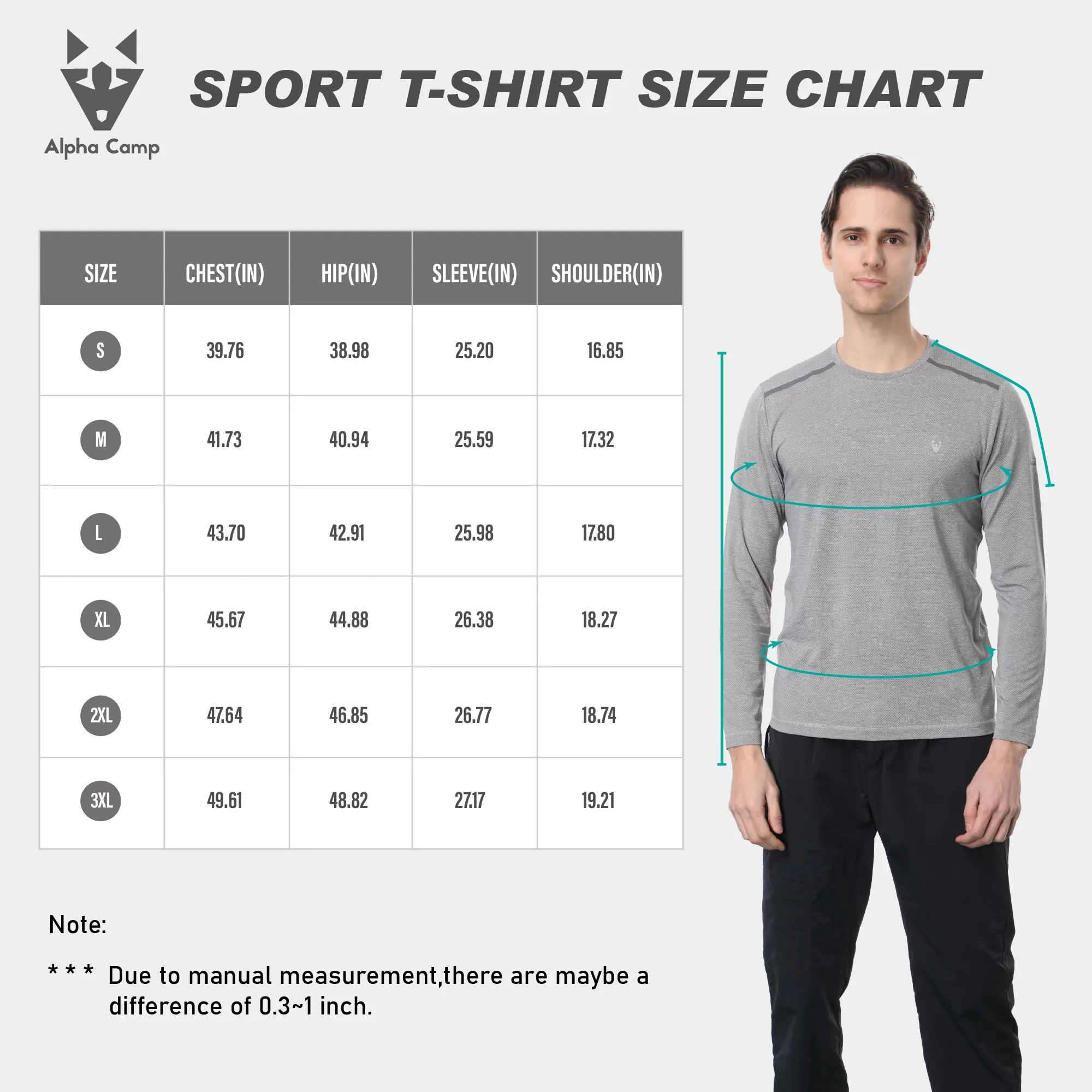 ALPHA CAMP Men’s Heat-pressed round neck long-sleeved jacquard T-Shirt Workout Athletic Running Gym Shirts for Men