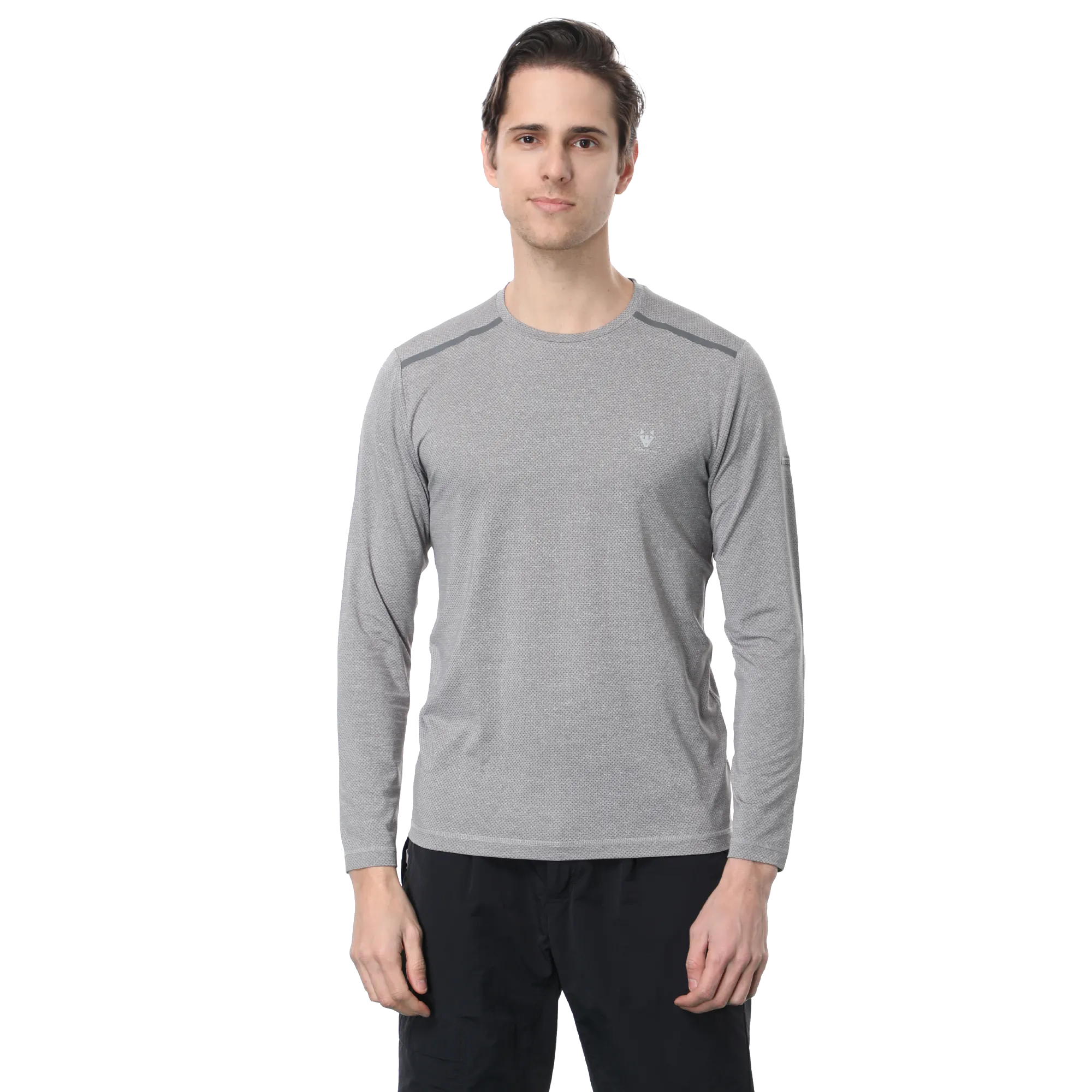 ALPHA CAMP Men’s Heat-pressed round neck long-sleeved jacquard T-Shirt Workout Athletic Running Gym Shirts for Men