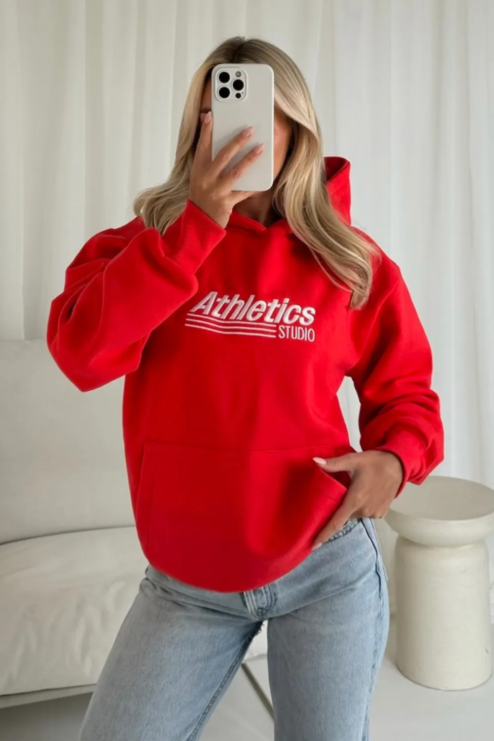 Athletics red embroidered hoodie