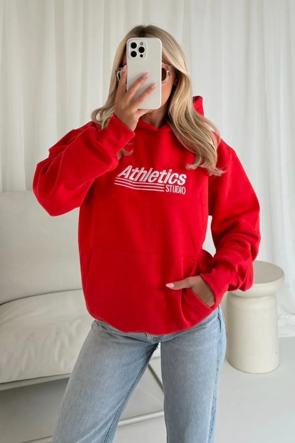 Athletics red embroidered hoodie