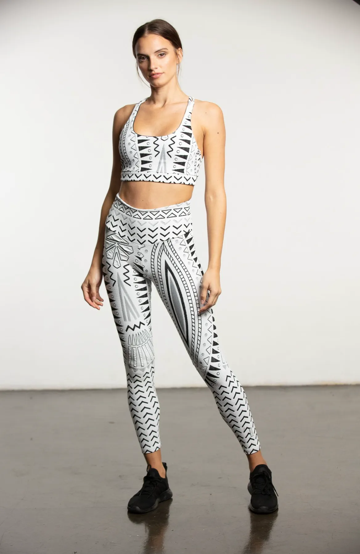 Aztec Legging - Jacquard White with Black