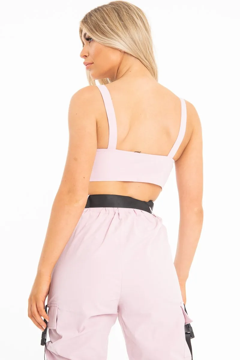 Baby Pink Utility Buckle Bralet and Trouser Set - Aaira