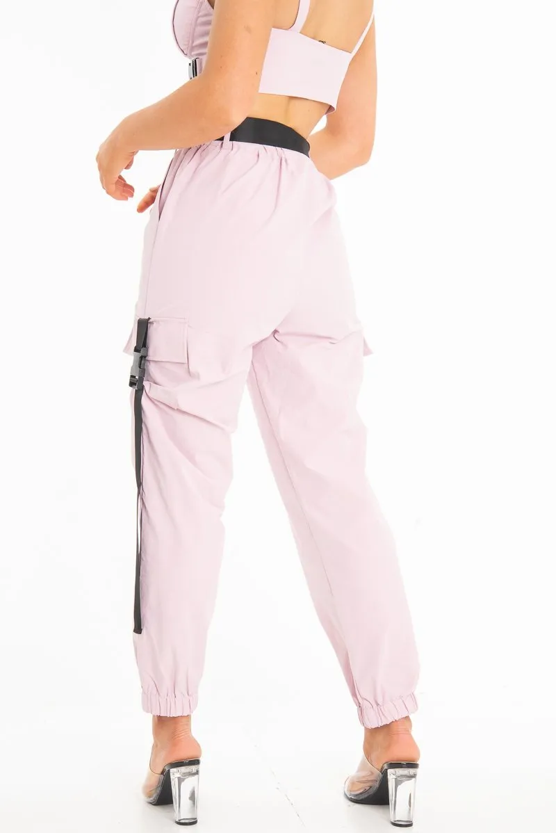 Baby Pink Utility Buckle Bralet and Trouser Set - Aaira