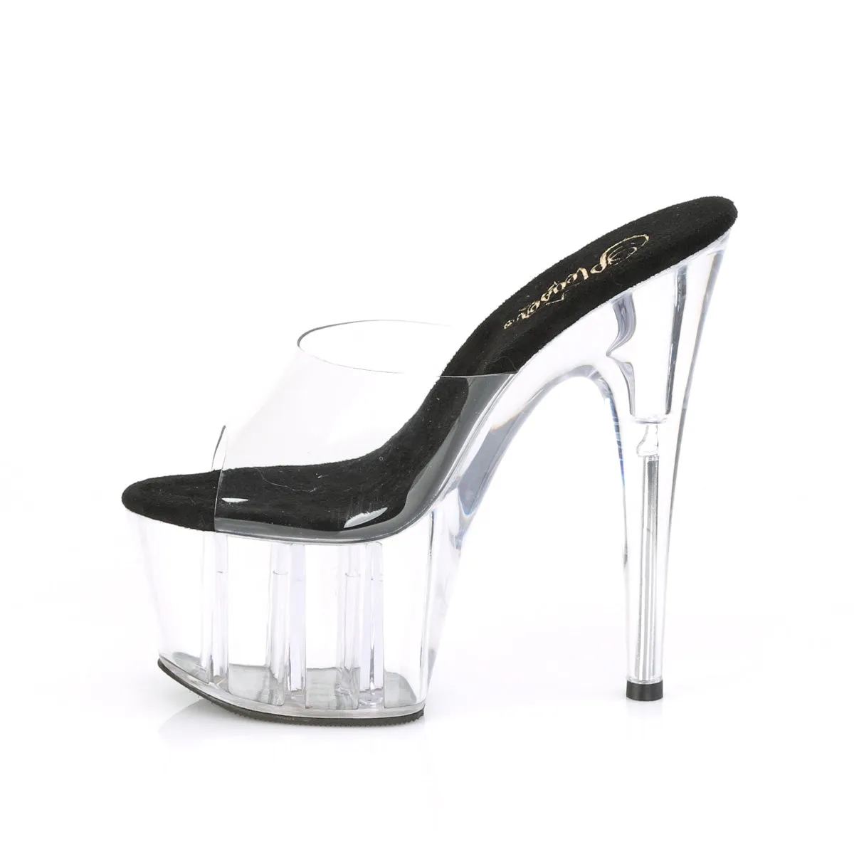 Black-Clear Peep Toe Platform Heeled Slides Adore-701