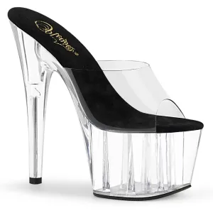 Black-Clear Peep Toe Platform Heeled Slides Adore-701