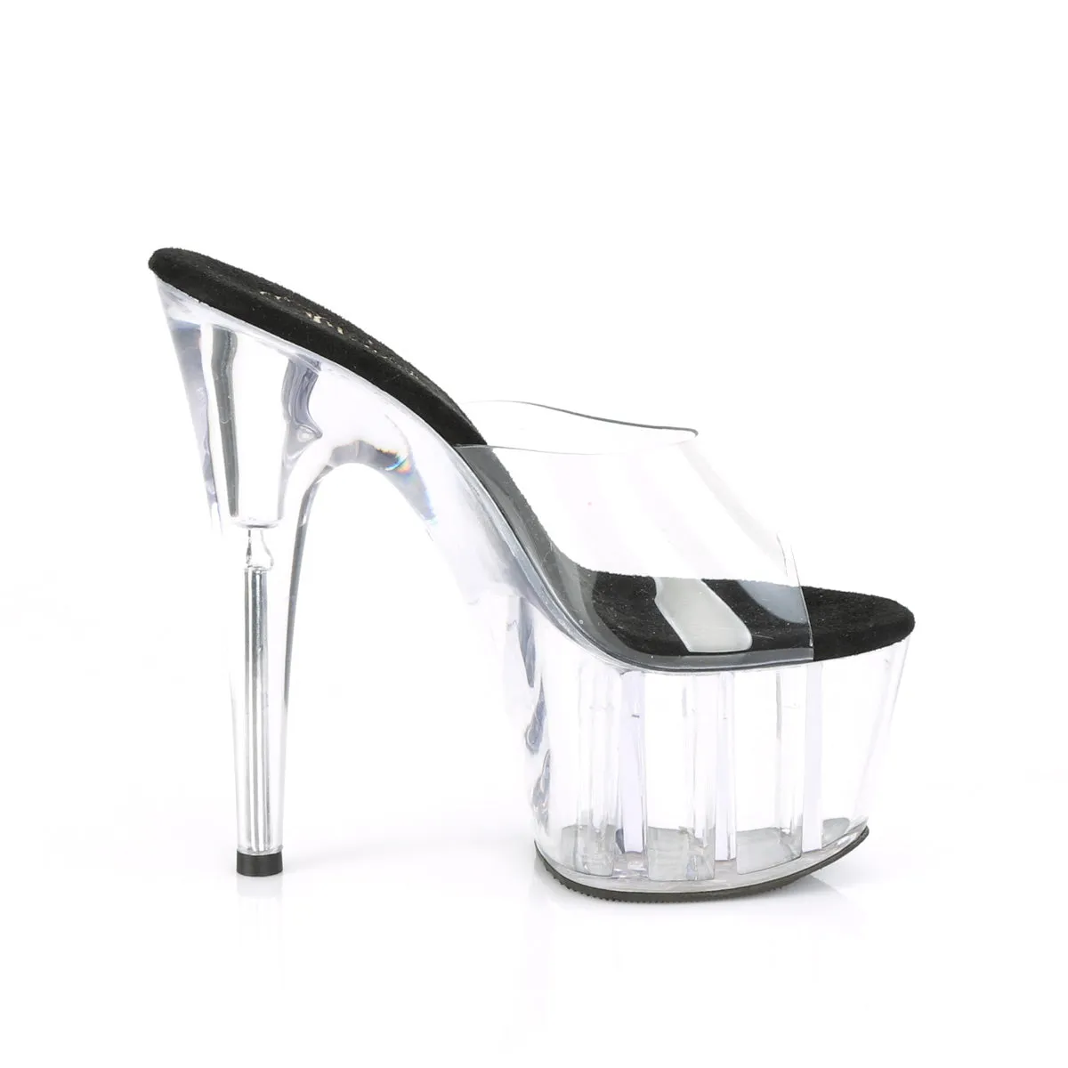 Black-Clear Peep Toe Platform Heeled Slides Adore-701