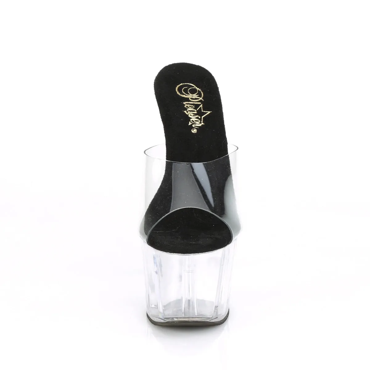 Black-Clear Peep Toe Platform Heeled Slides Adore-701