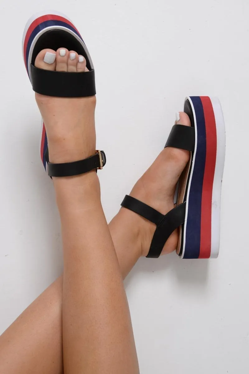 Black Contrast Stripe Sole Platform Sandals - Nataliyah