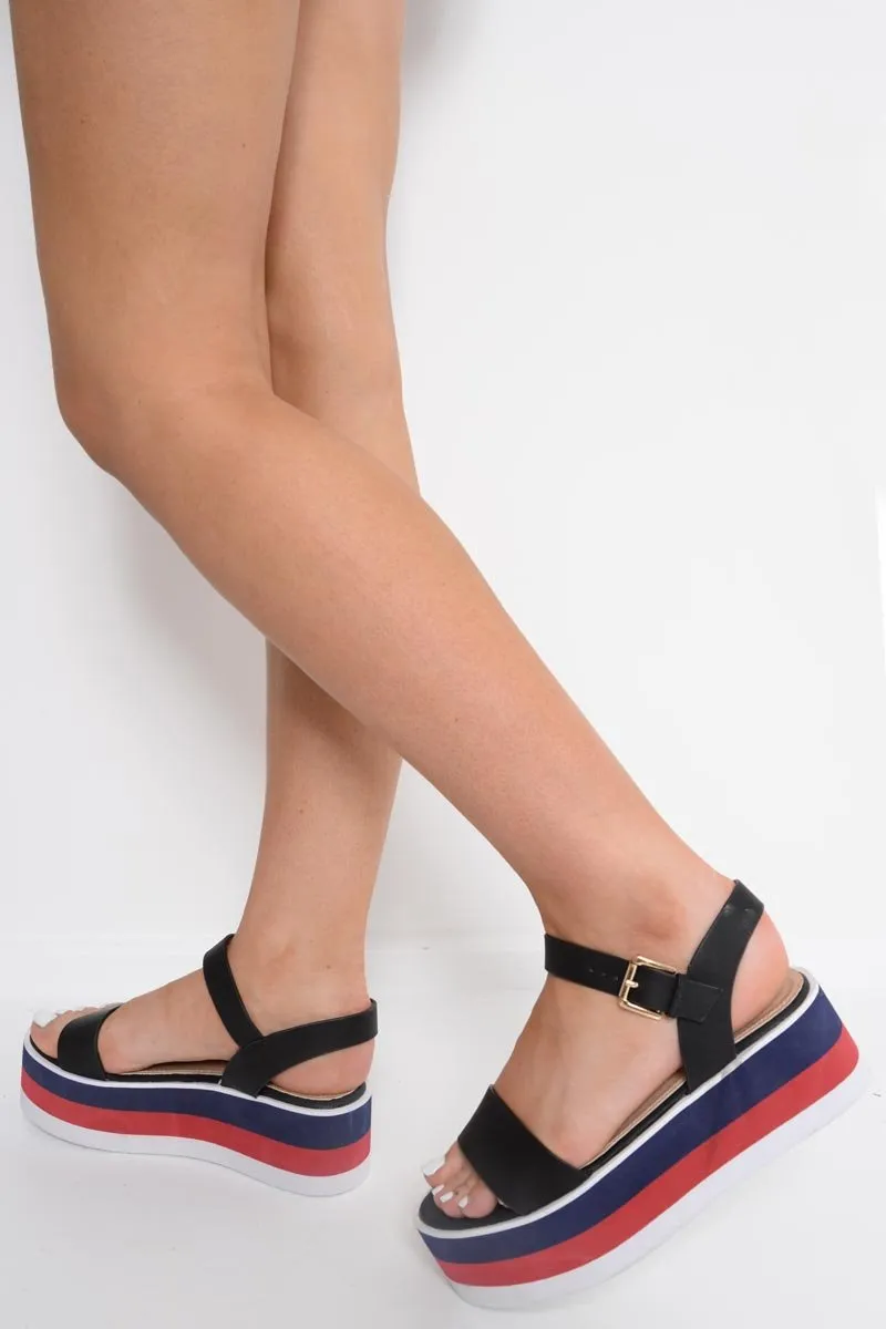 Black Contrast Stripe Sole Platform Sandals - Nataliyah