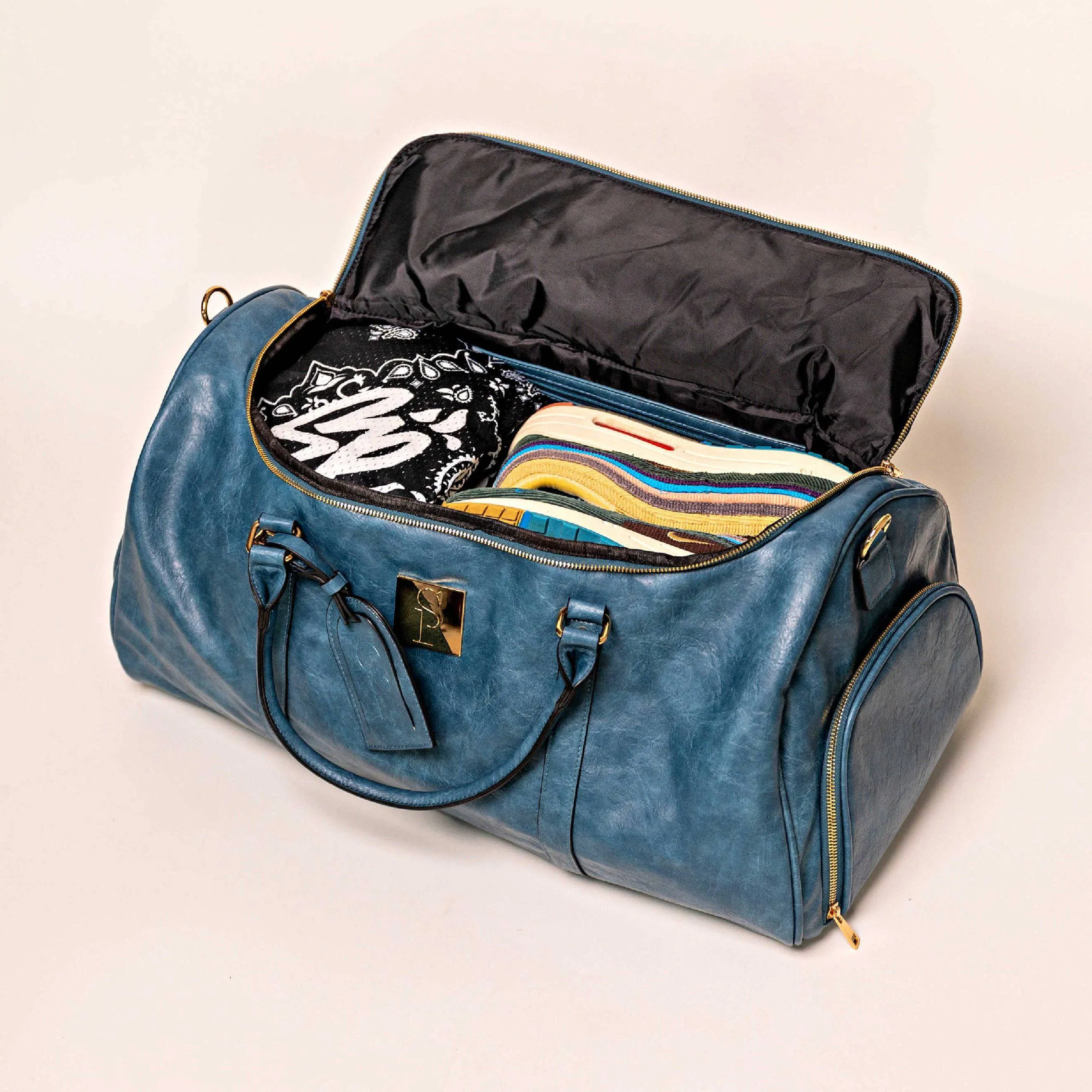 Blue Tumbled Luciano Leather Duffle Bag (New Weekender Design)