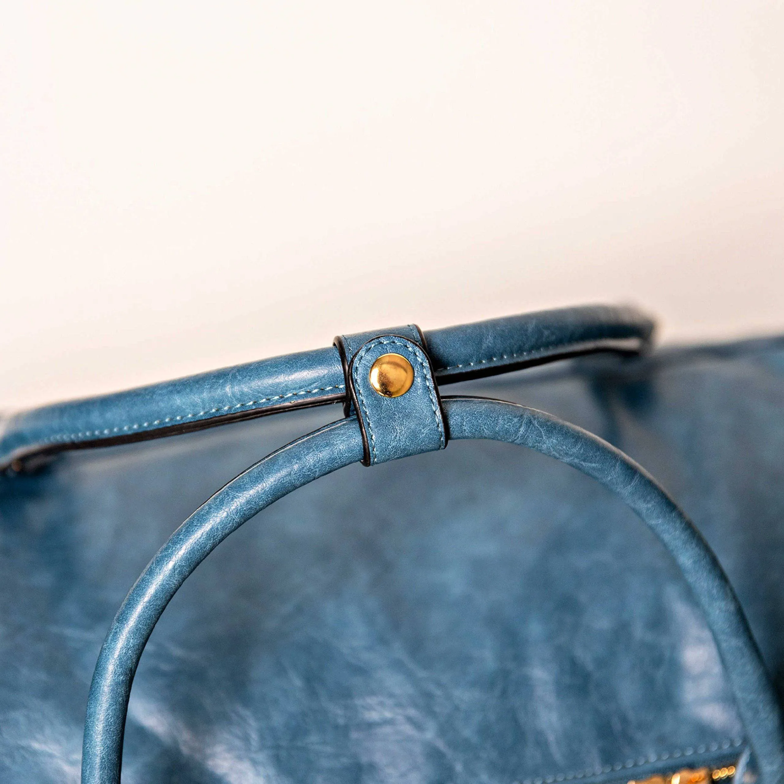 Blue Tumbled Luciano Leather Duffle Bag (New Weekender Design)