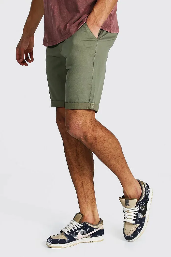 Boohoo Khaki Green Tall Skinny Fit Chino Mens Shorts