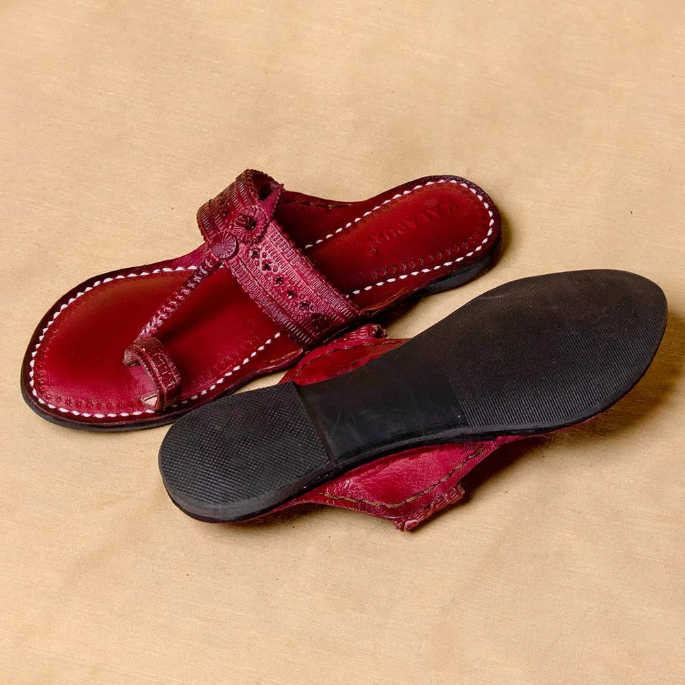 Bordeaux - Women Colorful Comfort: Classic Kolhapuri Leather Slippers