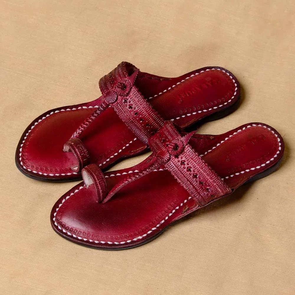 Bordeaux - Women Colorful Comfort: Classic Kolhapuri Leather Slippers