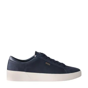 BOSS Belwar Gold Logo Tumbled Leather Dark Blue Trainers