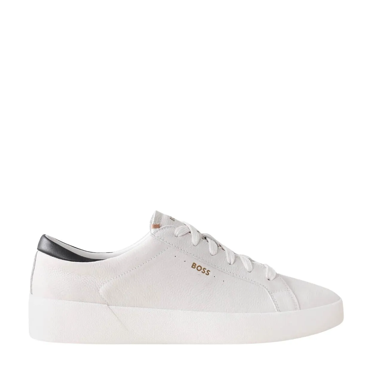 BOSS Belwar Gold Logo Tumbled Leather White Trainers