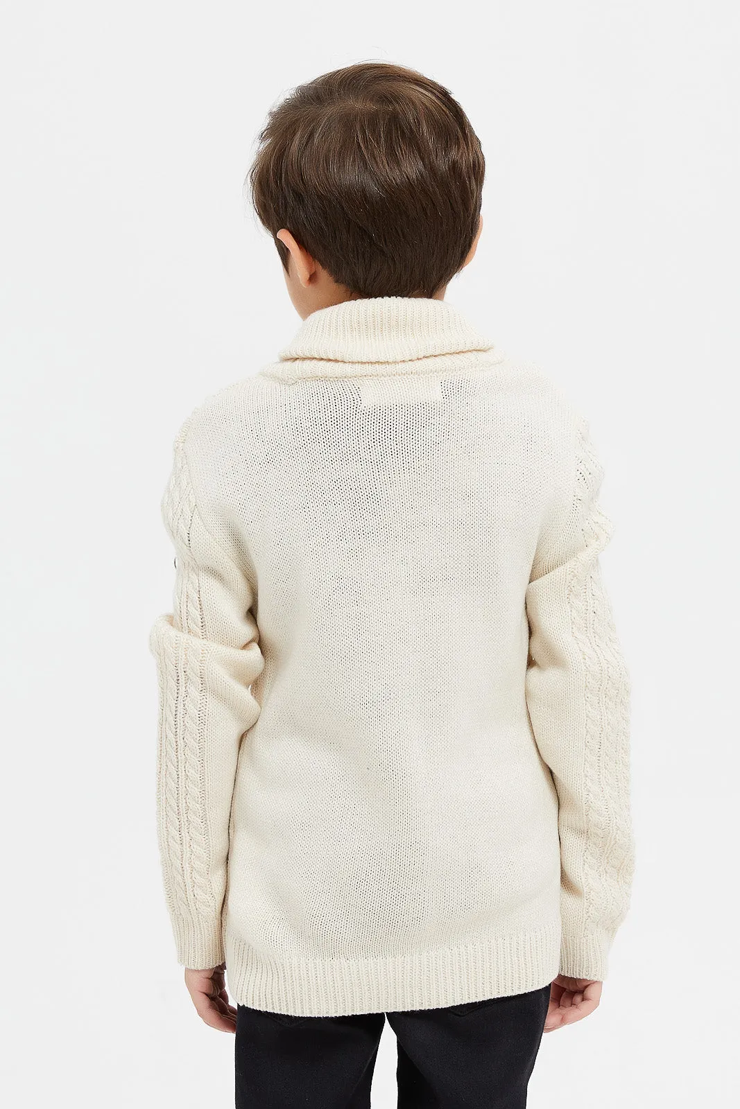 Boys Beige Knitted High Neck Jumper