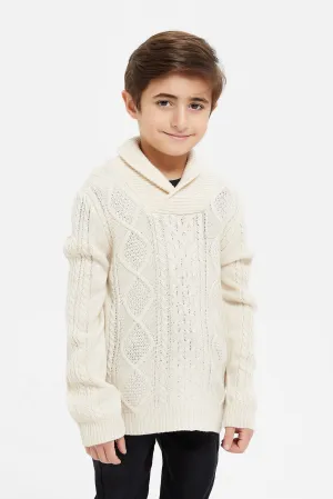 Boys Beige Knitted High Neck Jumper