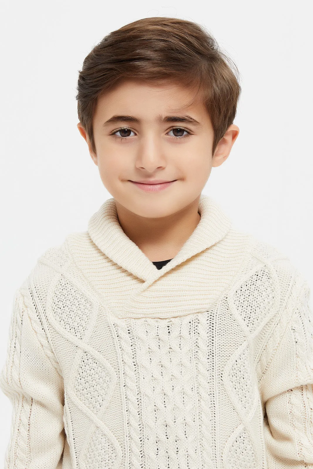 Boys Beige Knitted High Neck Jumper