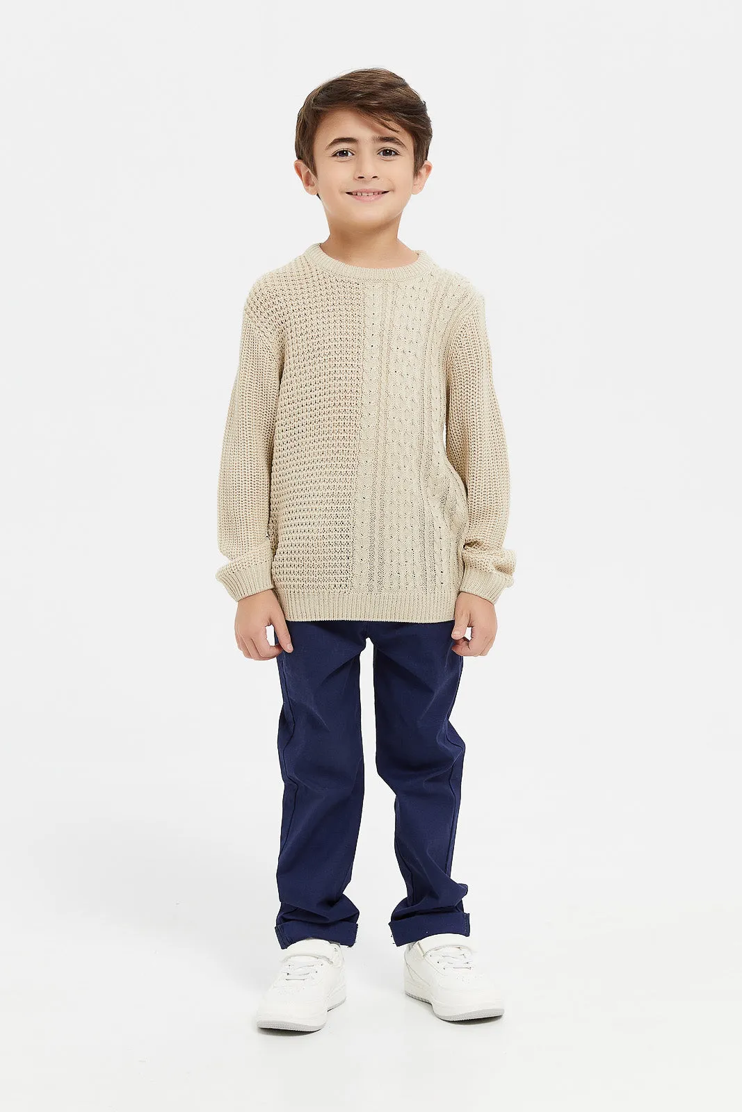 Boys Beige Knitted Pullover