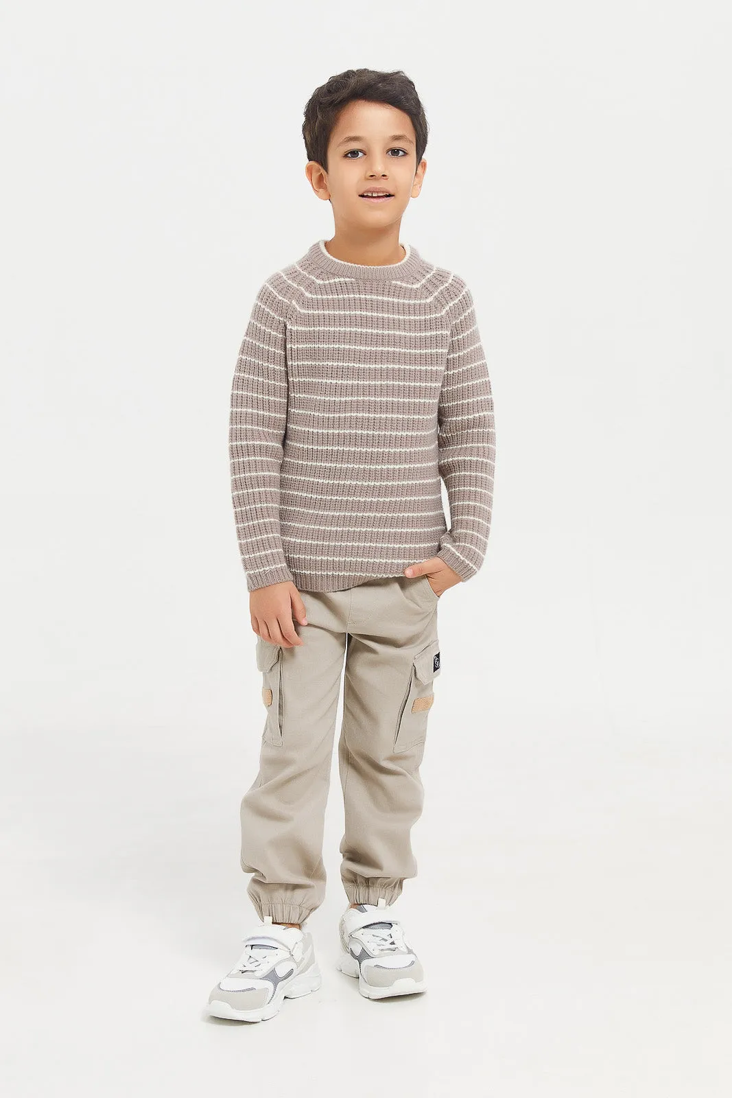 Boys Beige Stripe Jumper