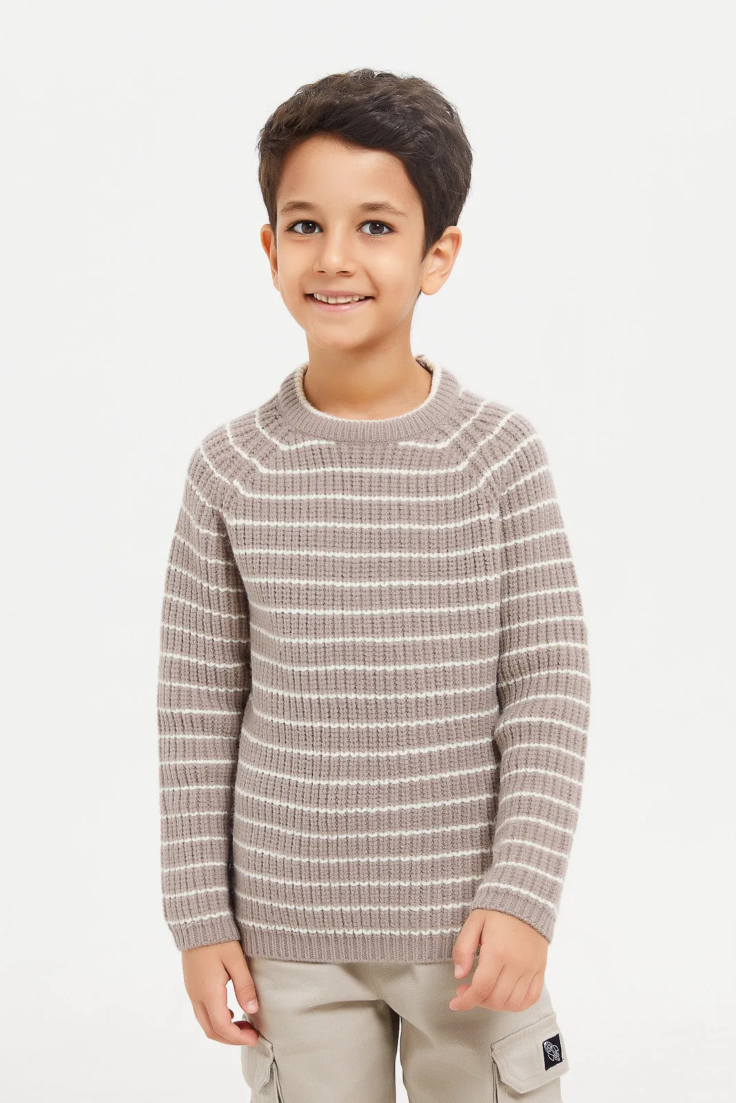 Boys Beige Stripe Jumper