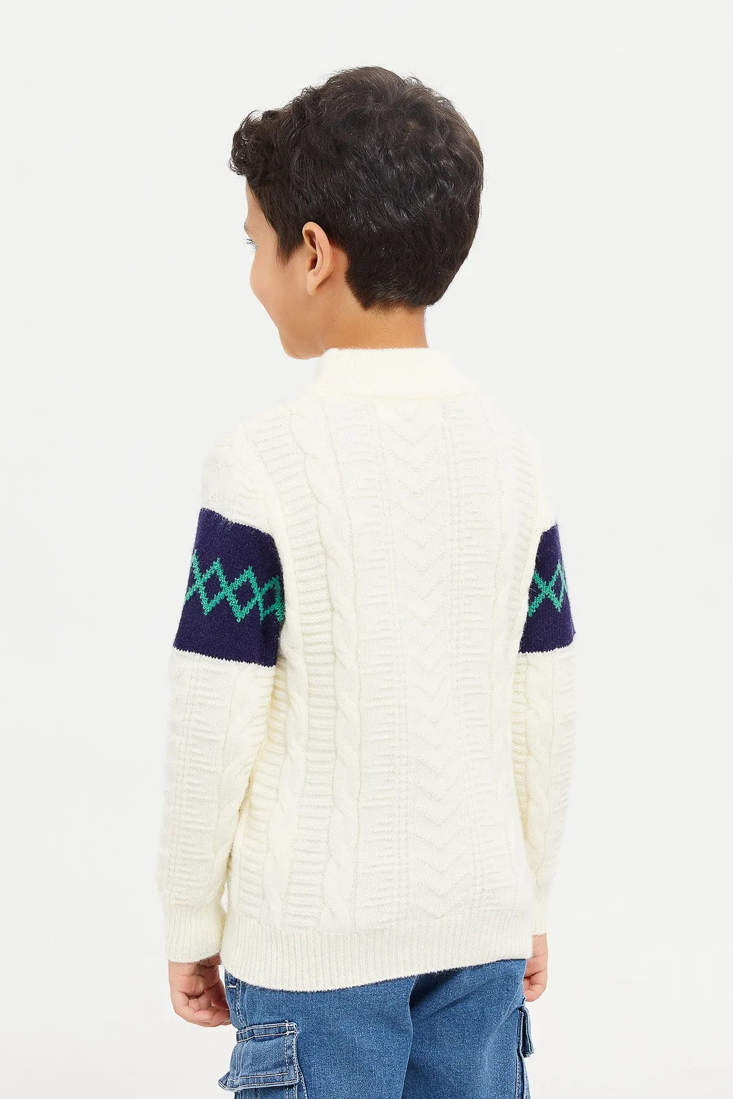 Boys Cream Cable Turtle Neck Jumper