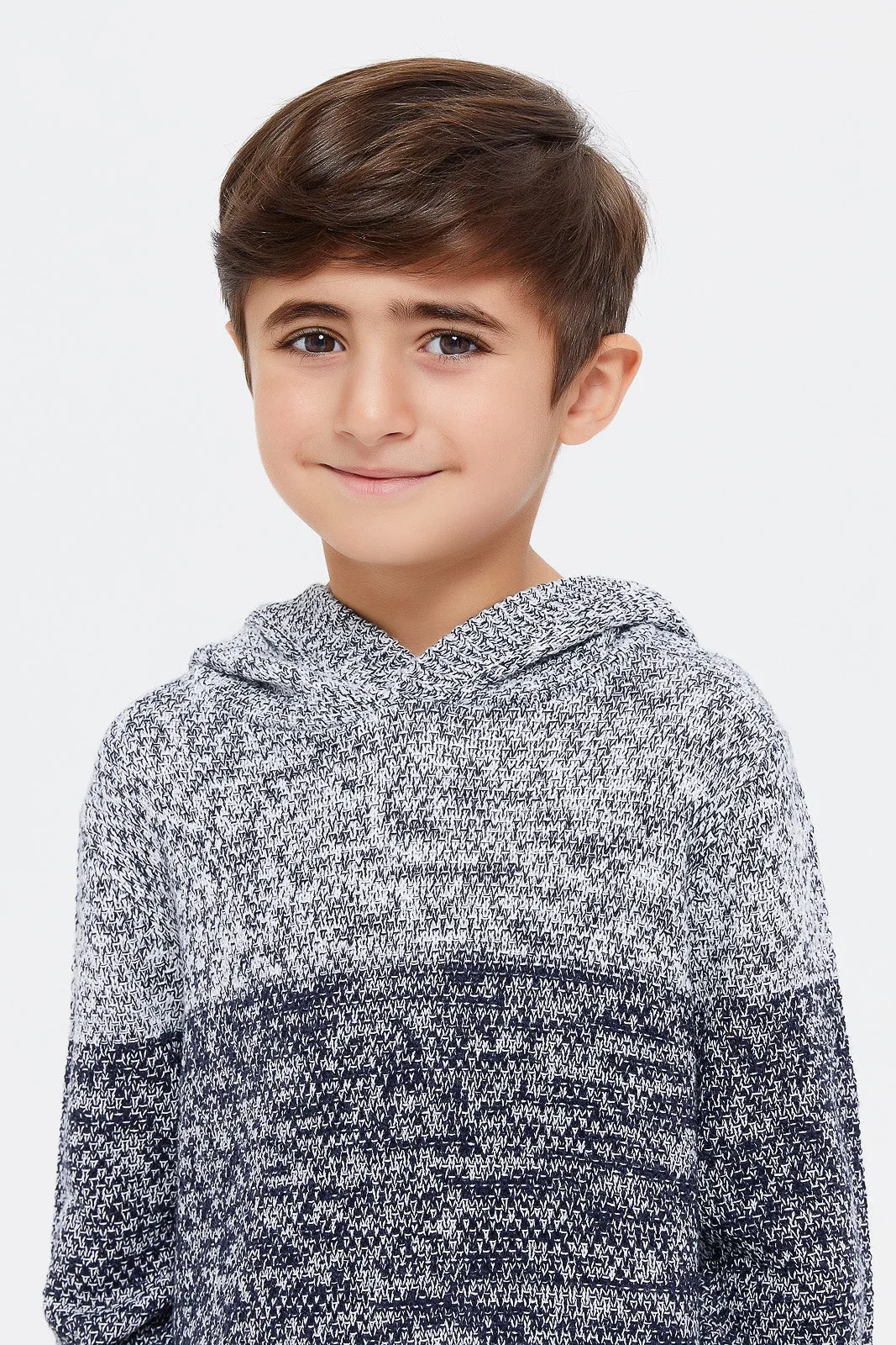 Boys Grey And Navy Hooded Jumper