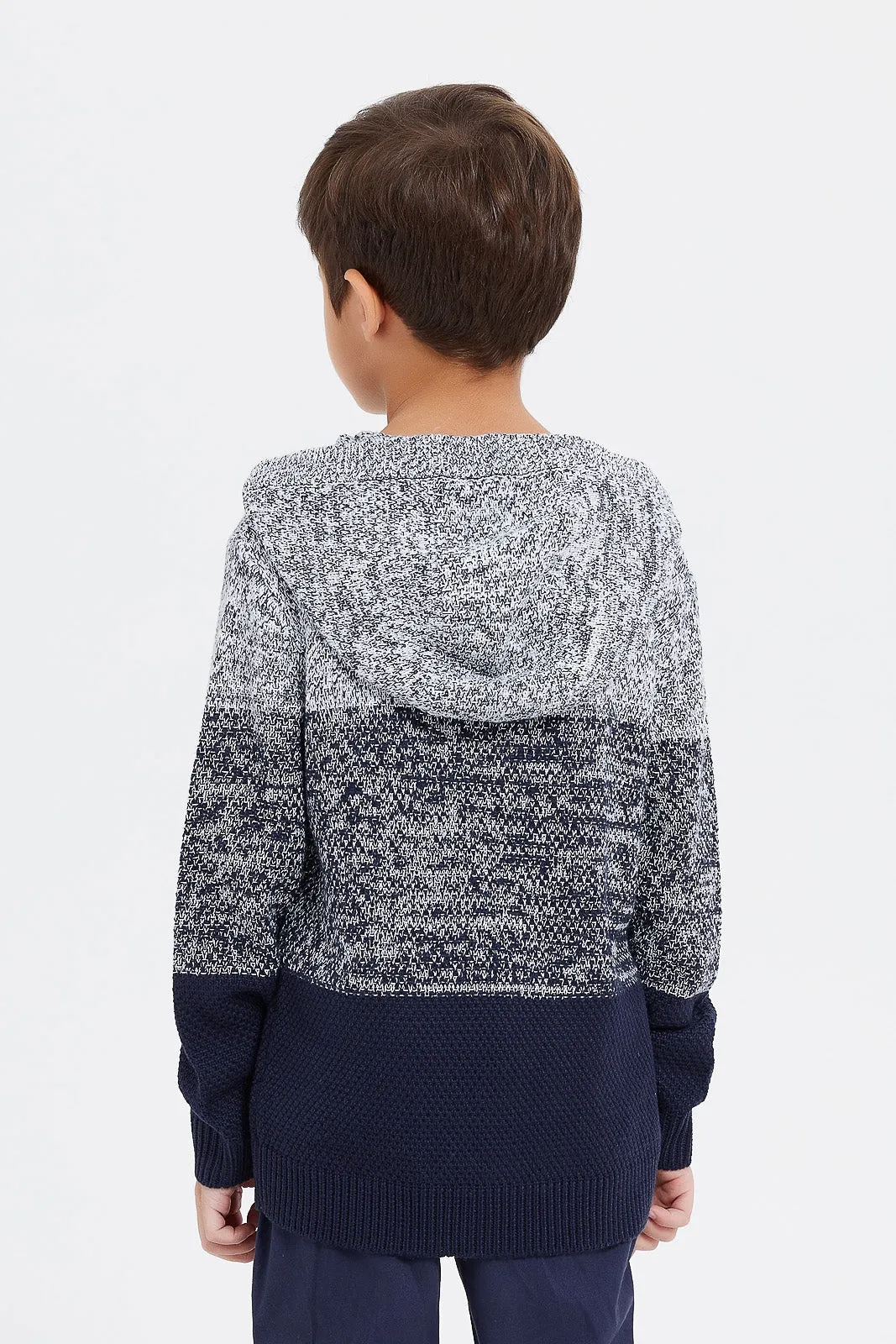 Boys Grey And Navy Hooded Jumper