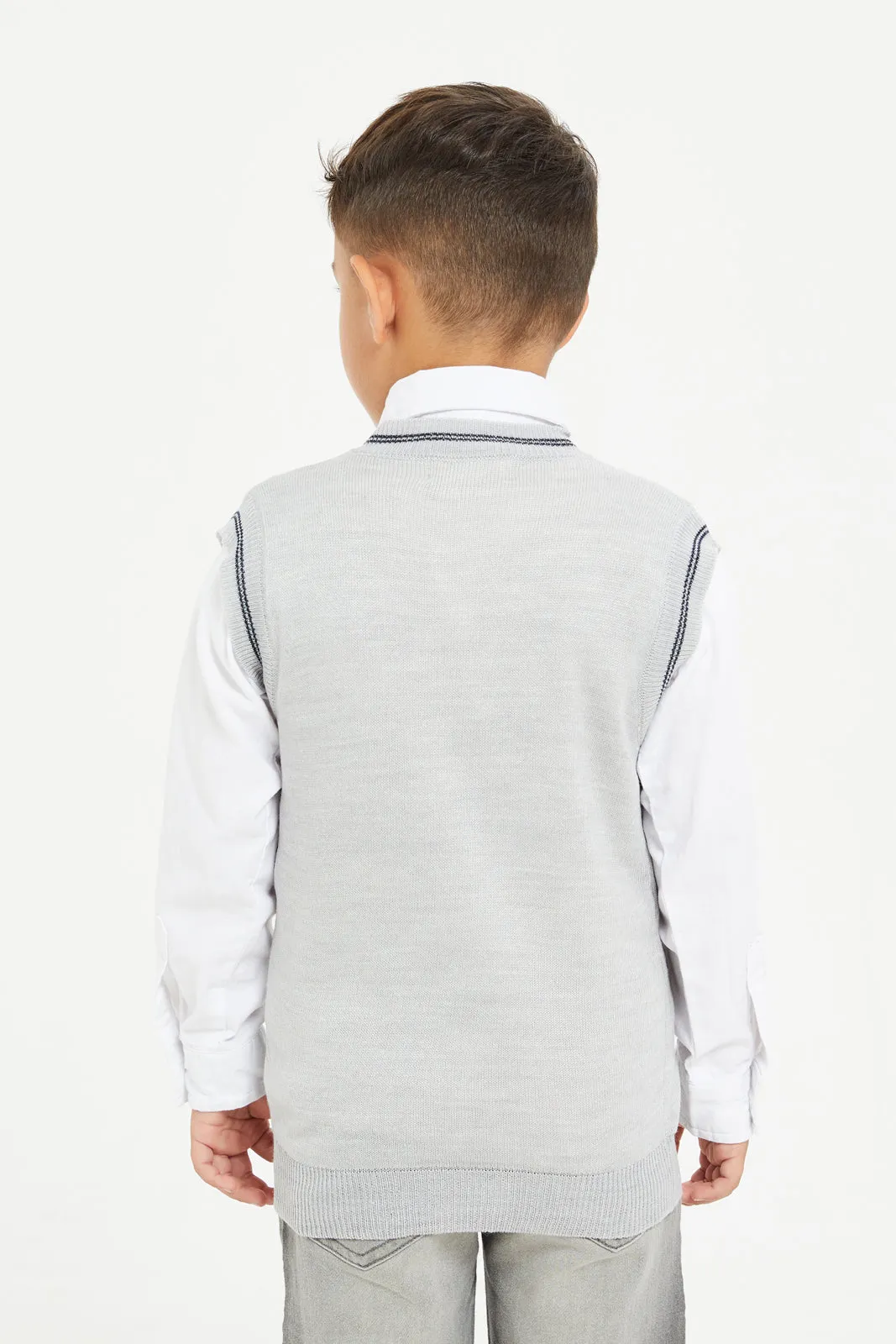 Boys Grey And White Shirt With Jumper Set (2 Piece)