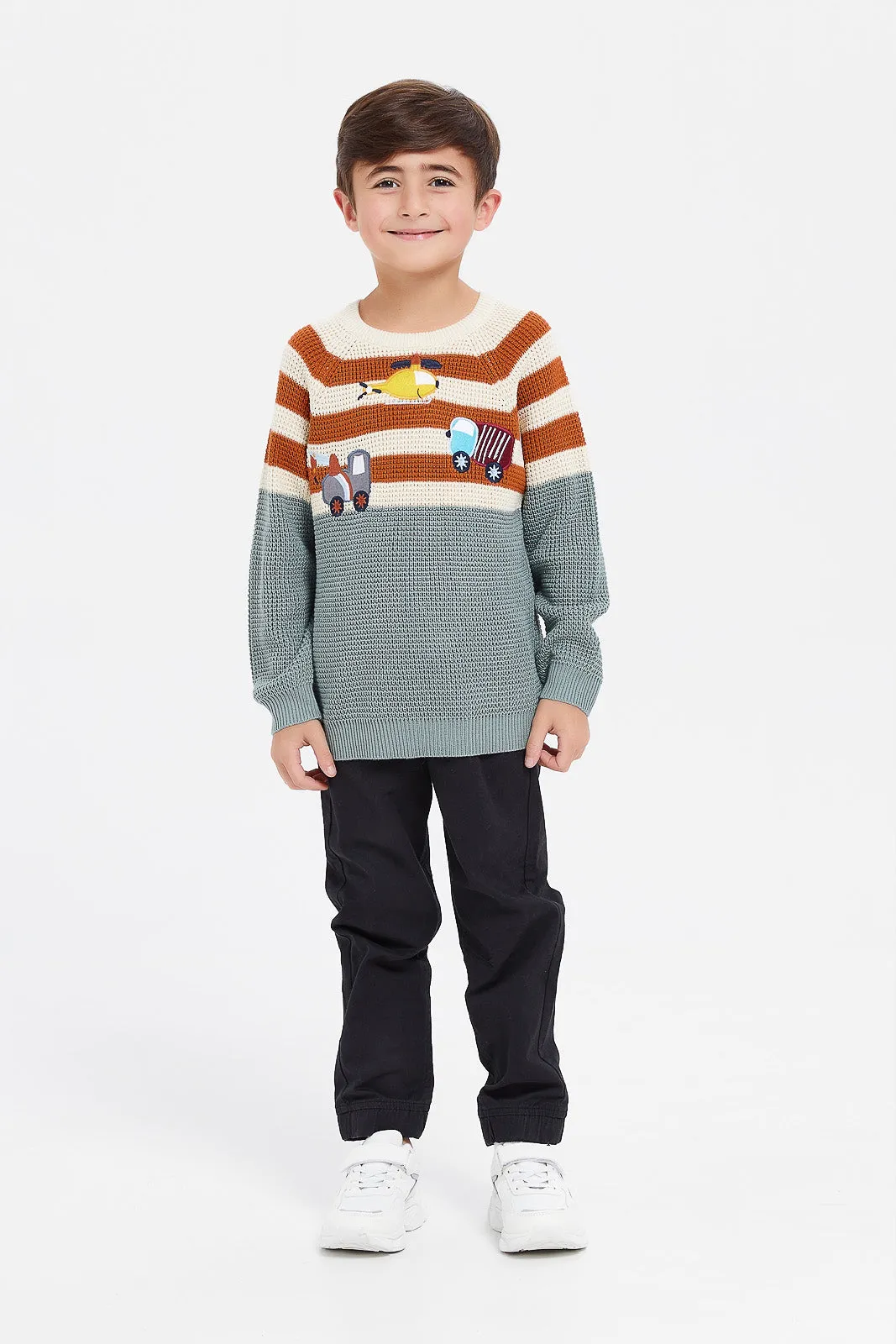 Boys Mint And Cream Knitted Jumper