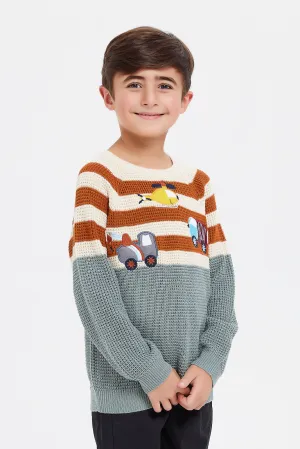 Boys Mint And Cream Knitted Jumper