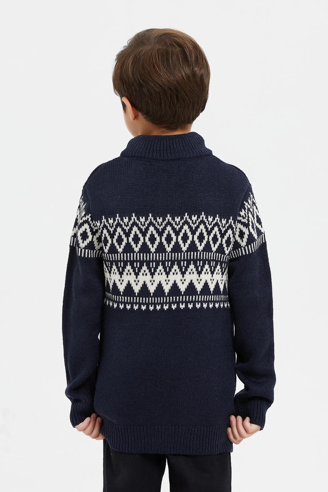 Boys Navy Knitted High Neck Jumper