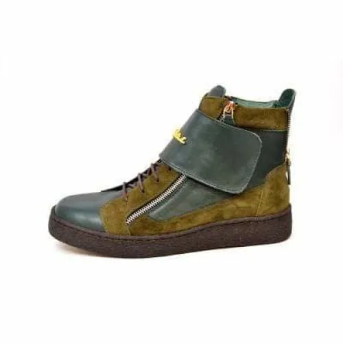 British Walkers Empire Men's Green Leather Crepe Sole High Tops