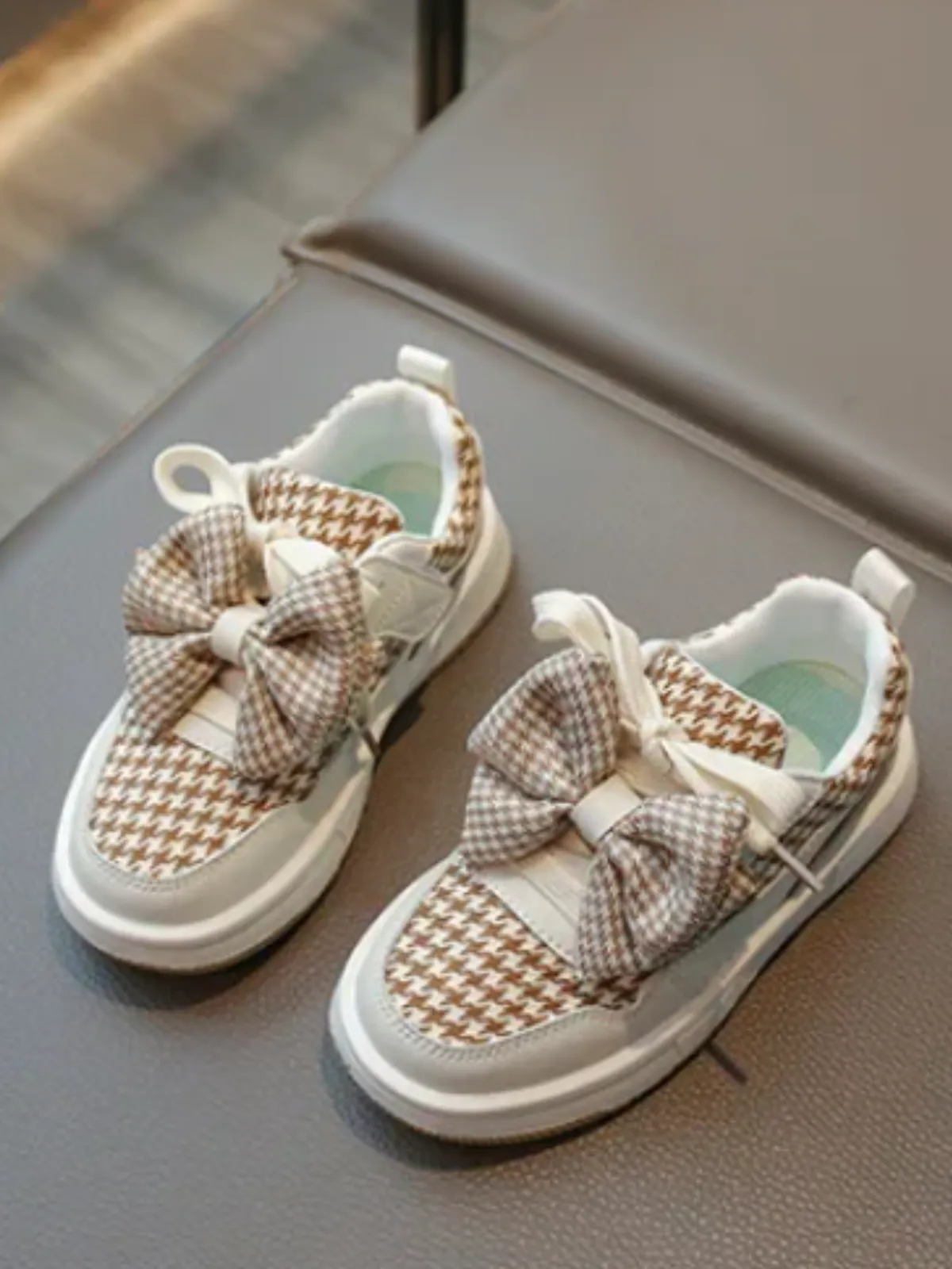 Casual Houndstooth Bow Sneakers By Liv and Mia