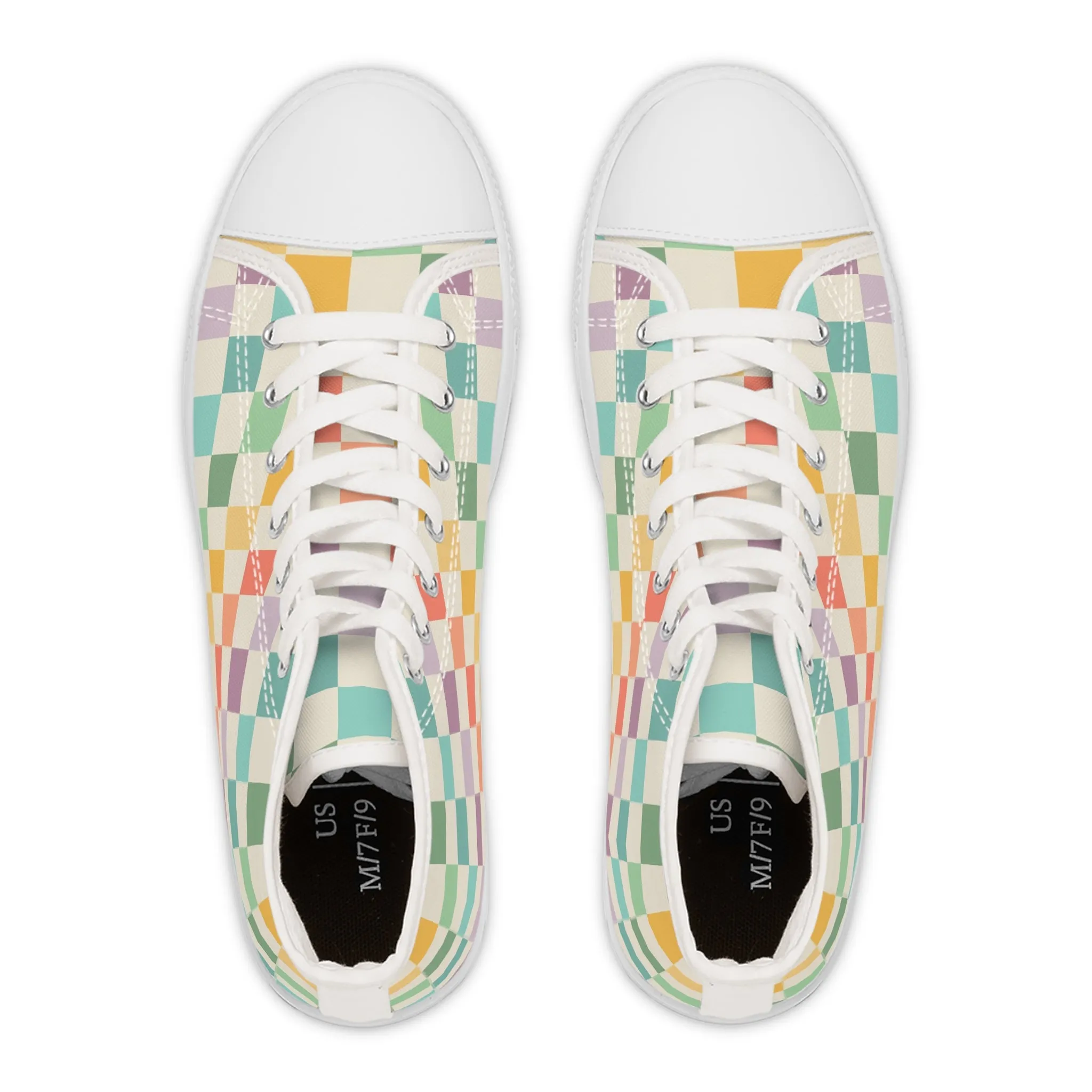 Checkered Square Colorful Women's High Top Sneakers