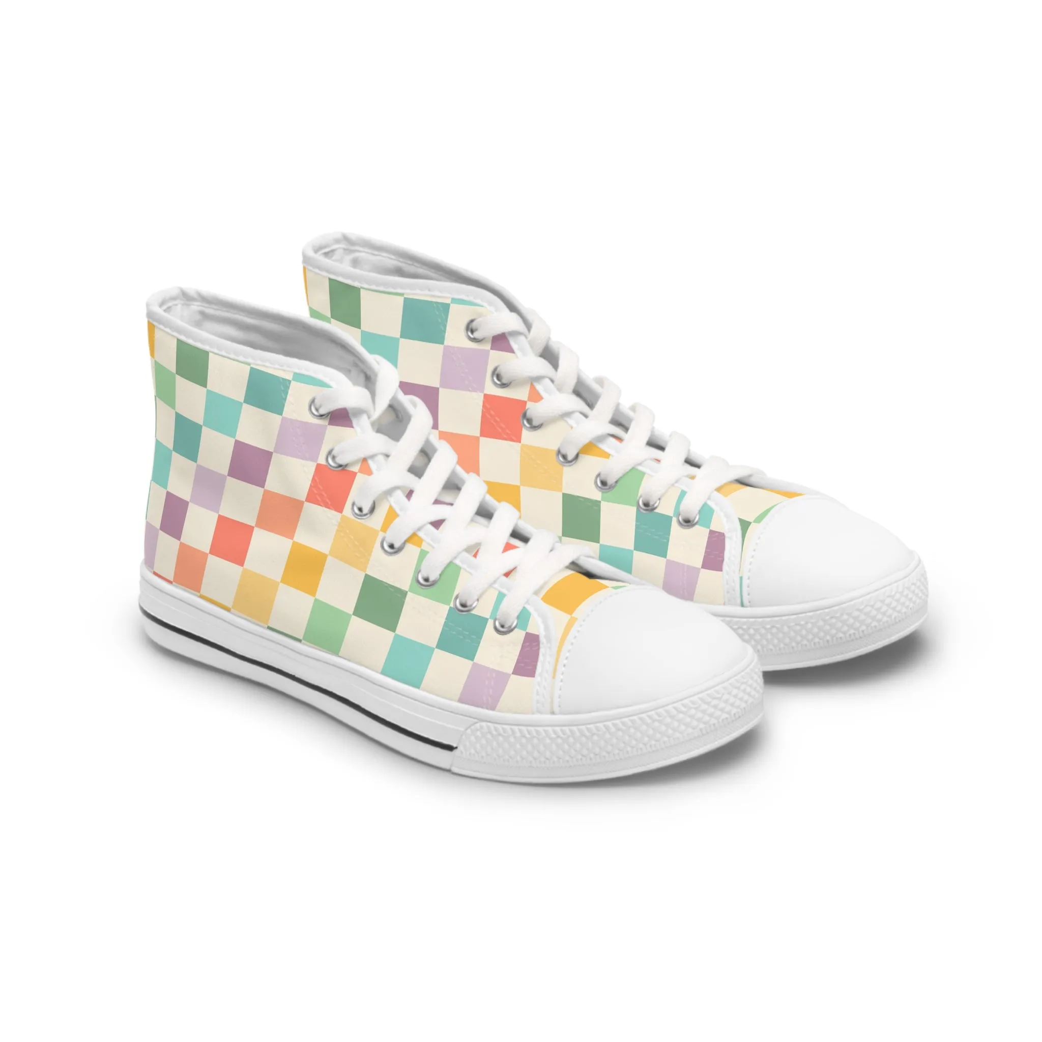 Checkered Square Colorful Women's High Top Sneakers