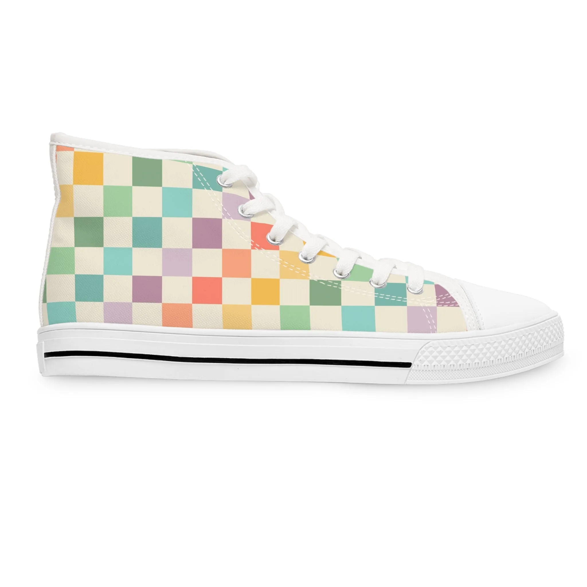 Checkered Square Colorful Women's High Top Sneakers