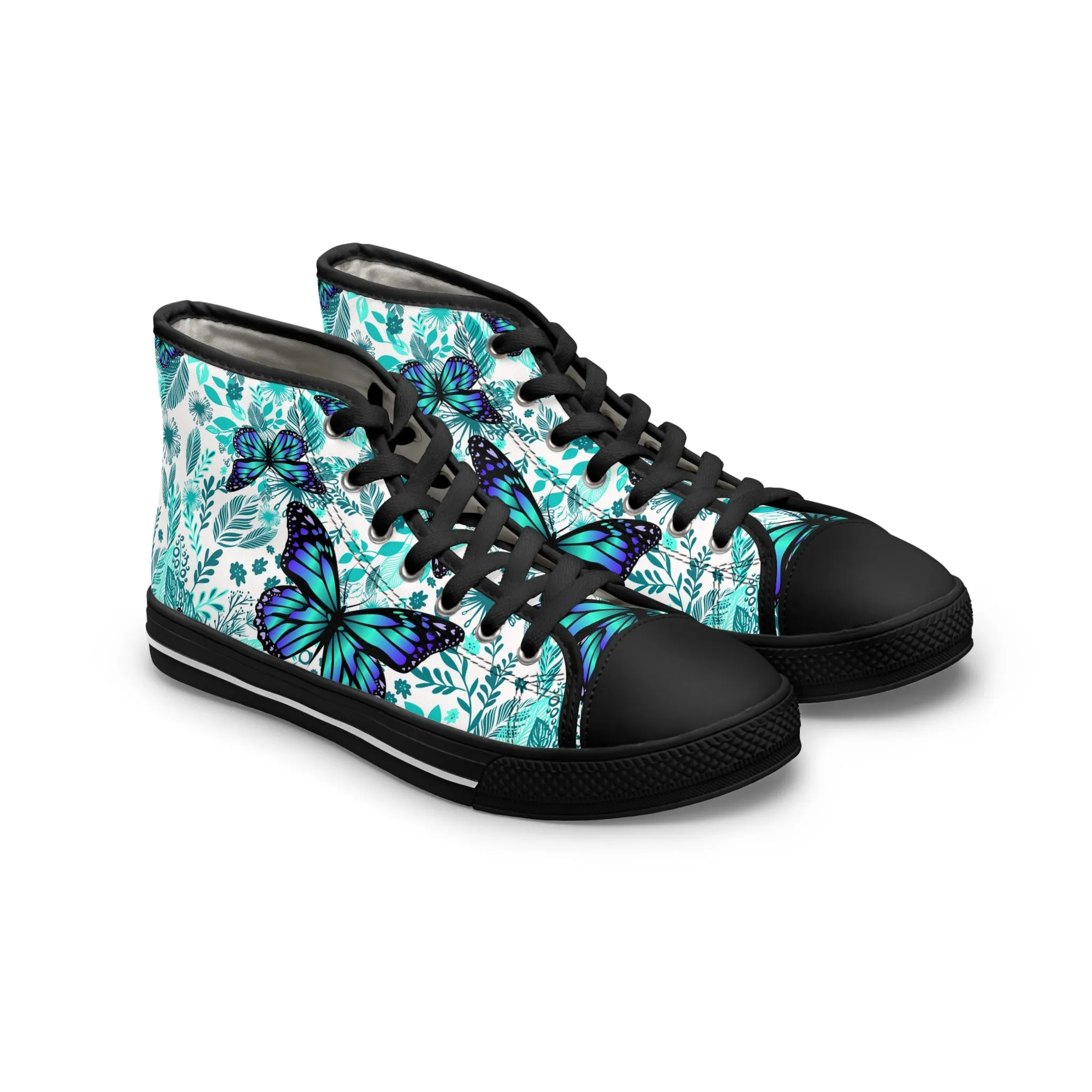 Colorful Blue Butterflies Women's High Top Sneakers